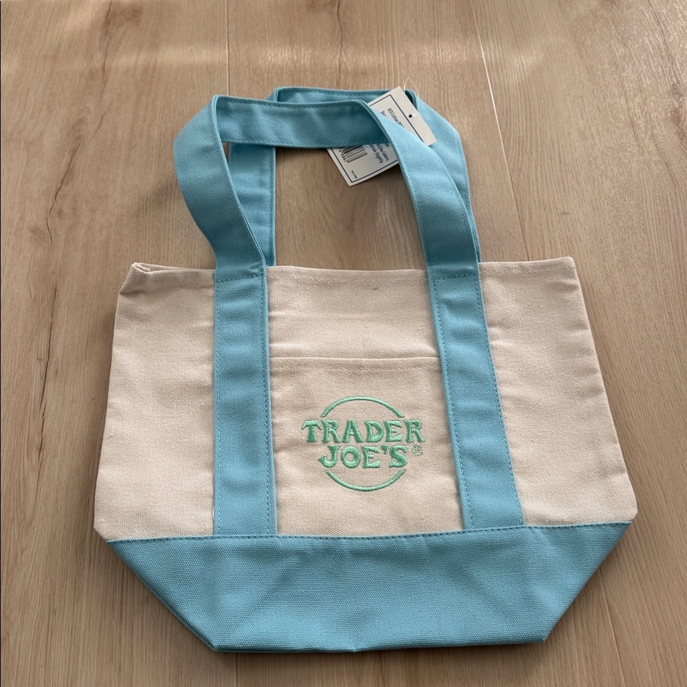 Trader Joe’s Mini Canvas Tote Bag- Baby Blue Color- NWT